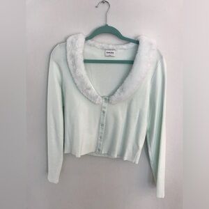 Cardigan top with faux fur trim, size Lrg, Aritzia